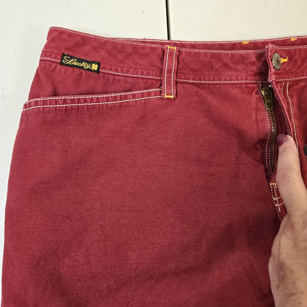 Lucky Brand Y2K Red Denim Skirt Size 14 Side Slit - Picture 3 of 12
